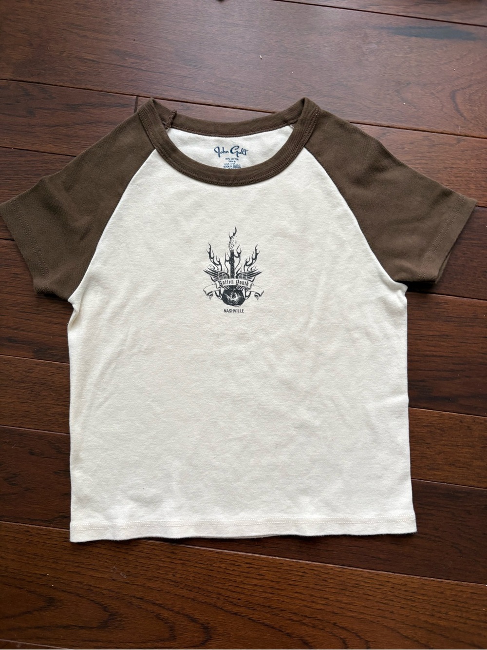 Brandy Melville/John Galt Cream & Brown Baby Raglan Tee